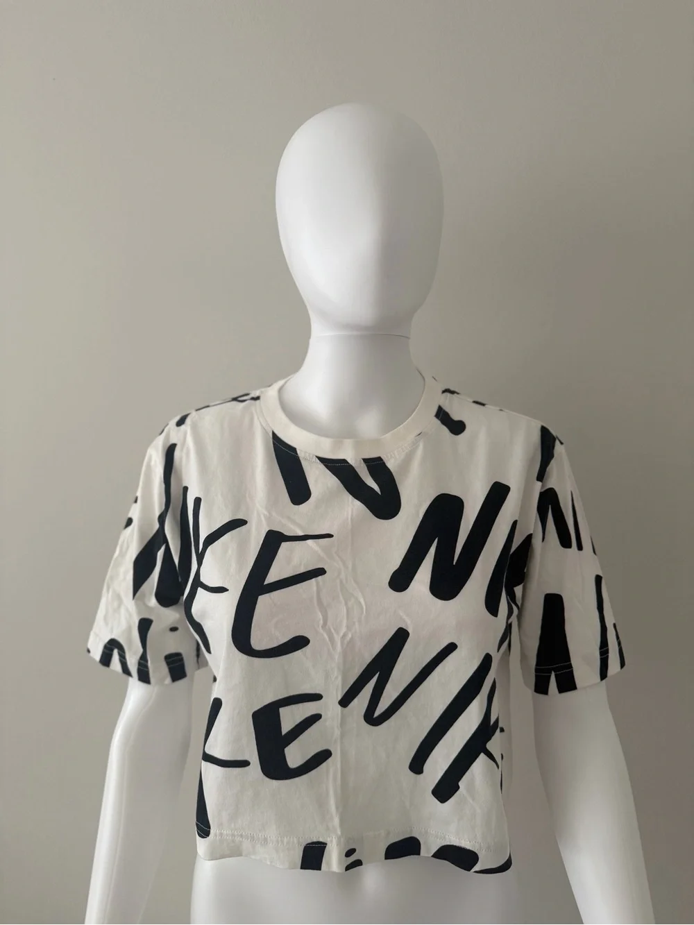 Nike White Crop Tee with Black Graphic Print